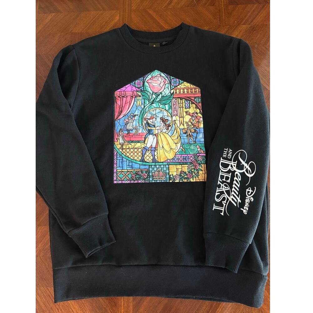 Disney Princess Beauty and the Beast Stained Glass Sweatshirt S/M Black Belle